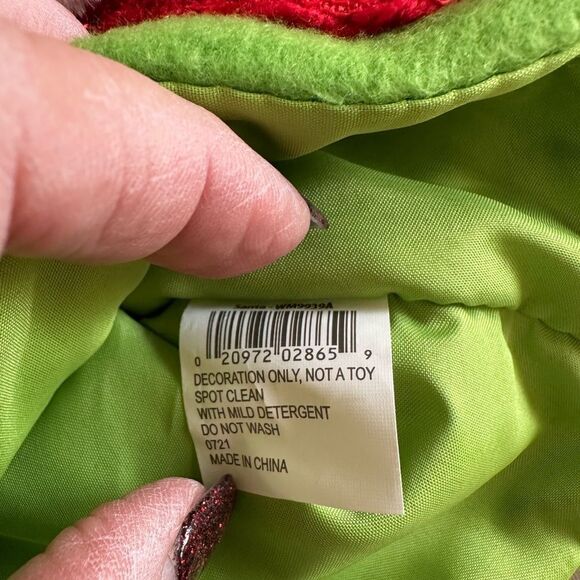 Christmas Stocking Red and Green with Santa Belt HoHoHo Lined Hanger - Picture 6 of 7